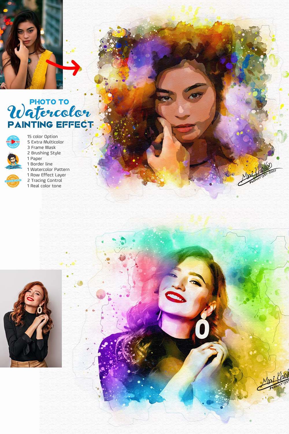 Photo to Watercolor Painting Effect pinterest preview image.