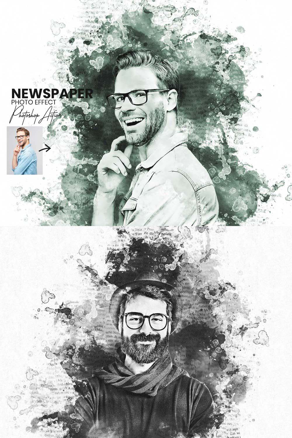 News Paper Ink Art Photoshop Actions pinterest preview image.