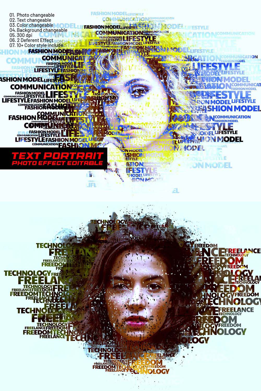 Creative Typographic Portrait Effect pinterest preview image.