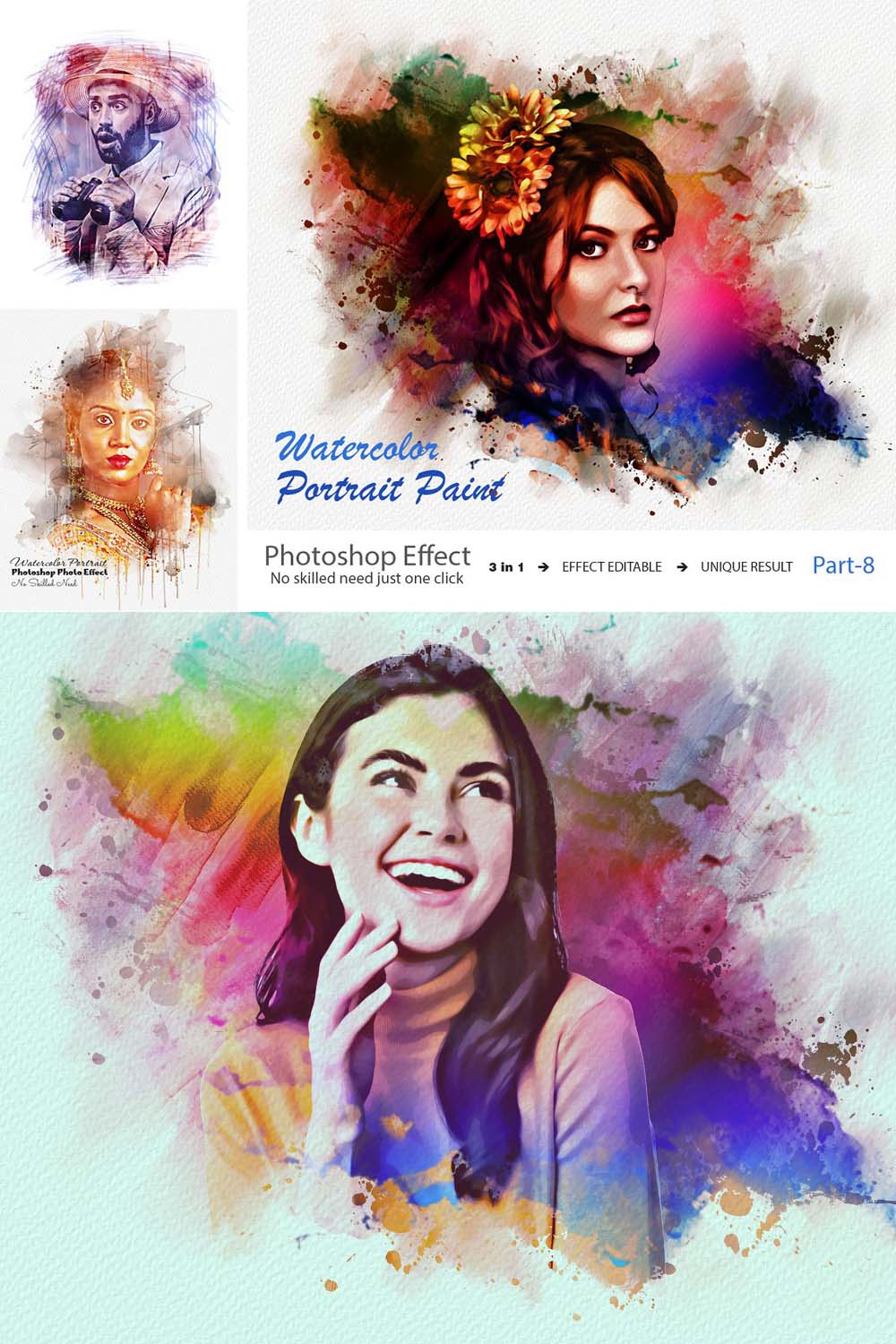 Watercolor Portrait Effect pinterest preview image.