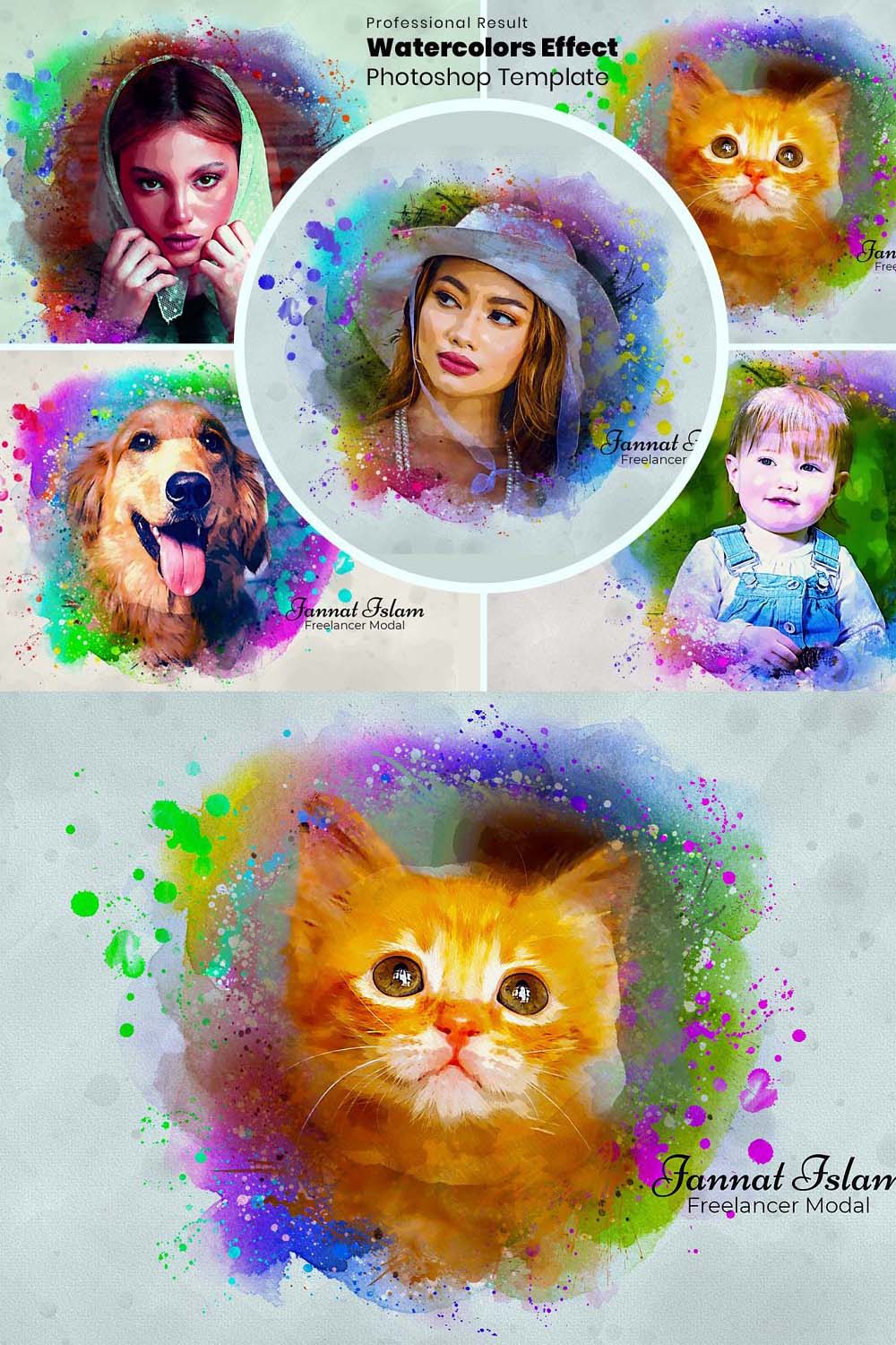 Realistic Watercolor Portrait Effect pinterest preview image.