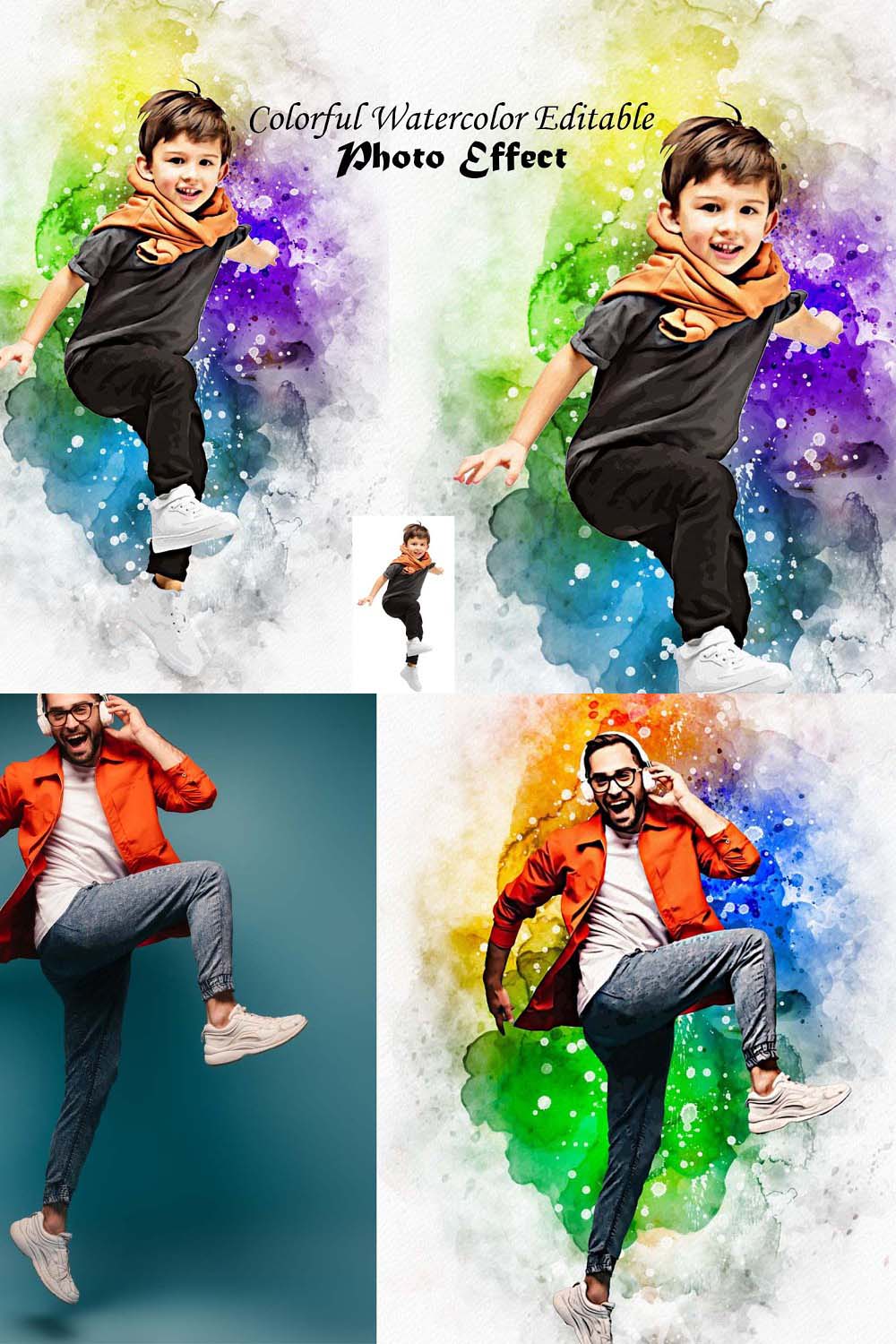 Colorful Watercolor Editable Photo pinterest preview image.