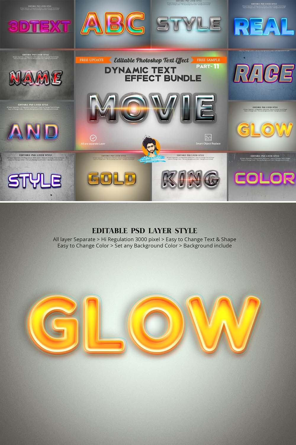 Photoshop Dynamic Text Effect pinterest preview image.