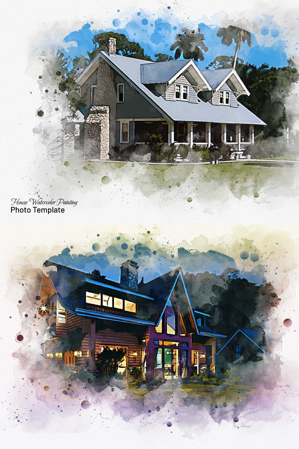 House Watercolor Painting Effect pinterest preview image.