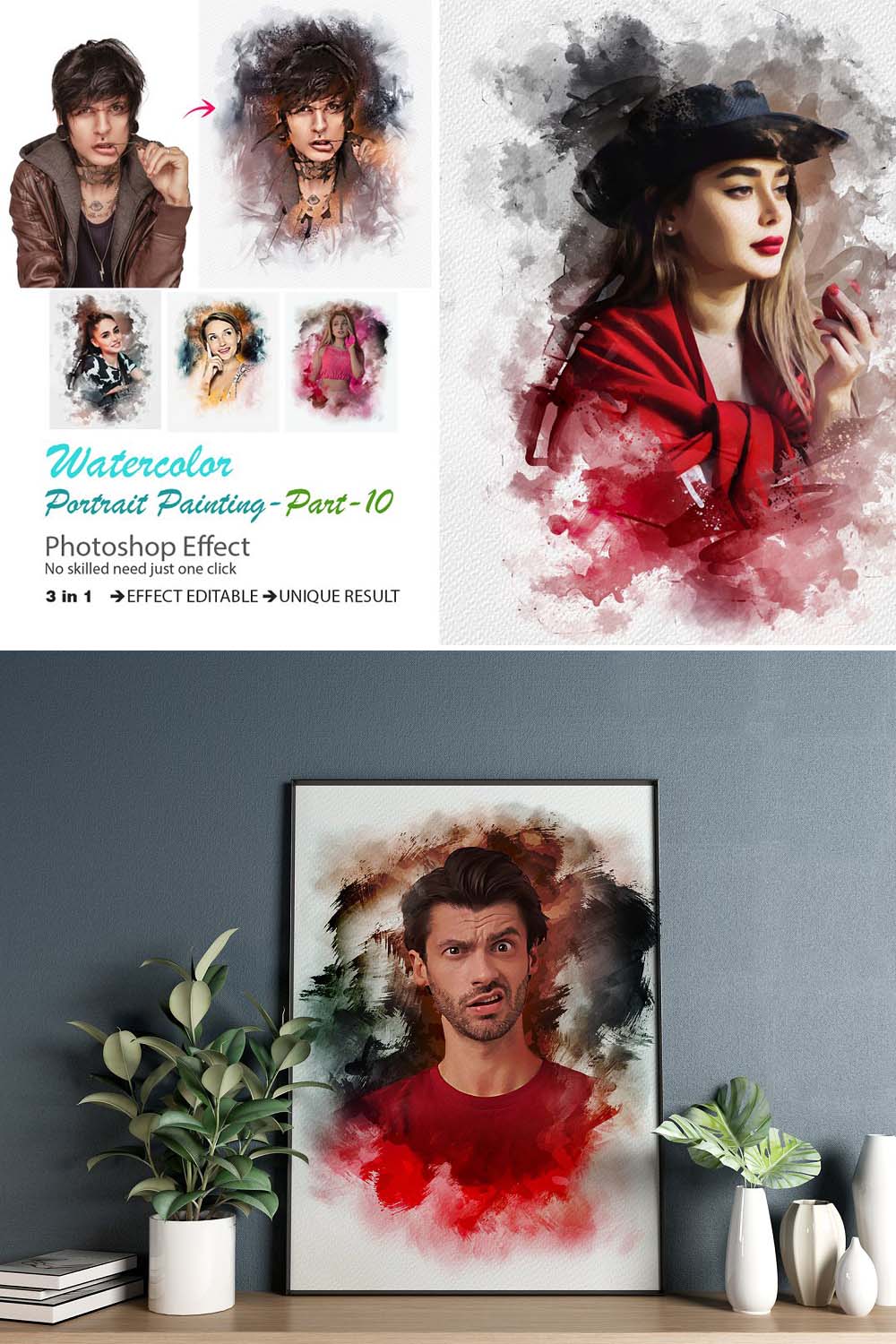 Watercolor Portrait Painting Effect pinterest preview image.