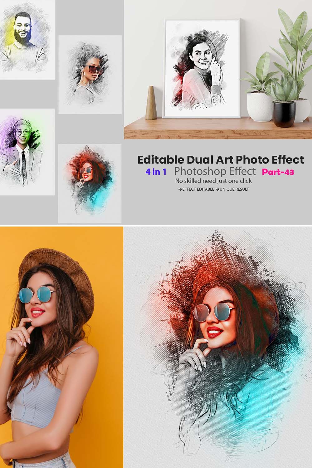 Editable Dual Art Photo Effect pinterest preview image.