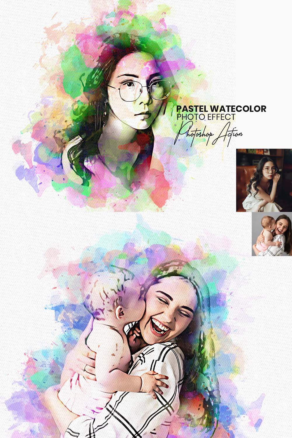 Pastel Watercolor Photoshop Action pinterest preview image.