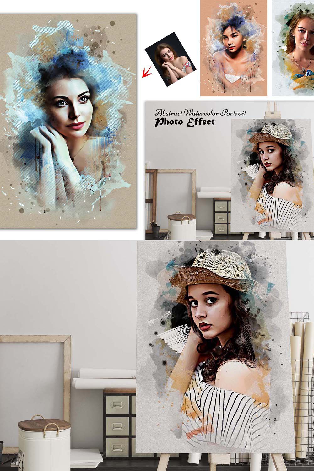 Abstract Watercolor Portrait Effect pinterest preview image.