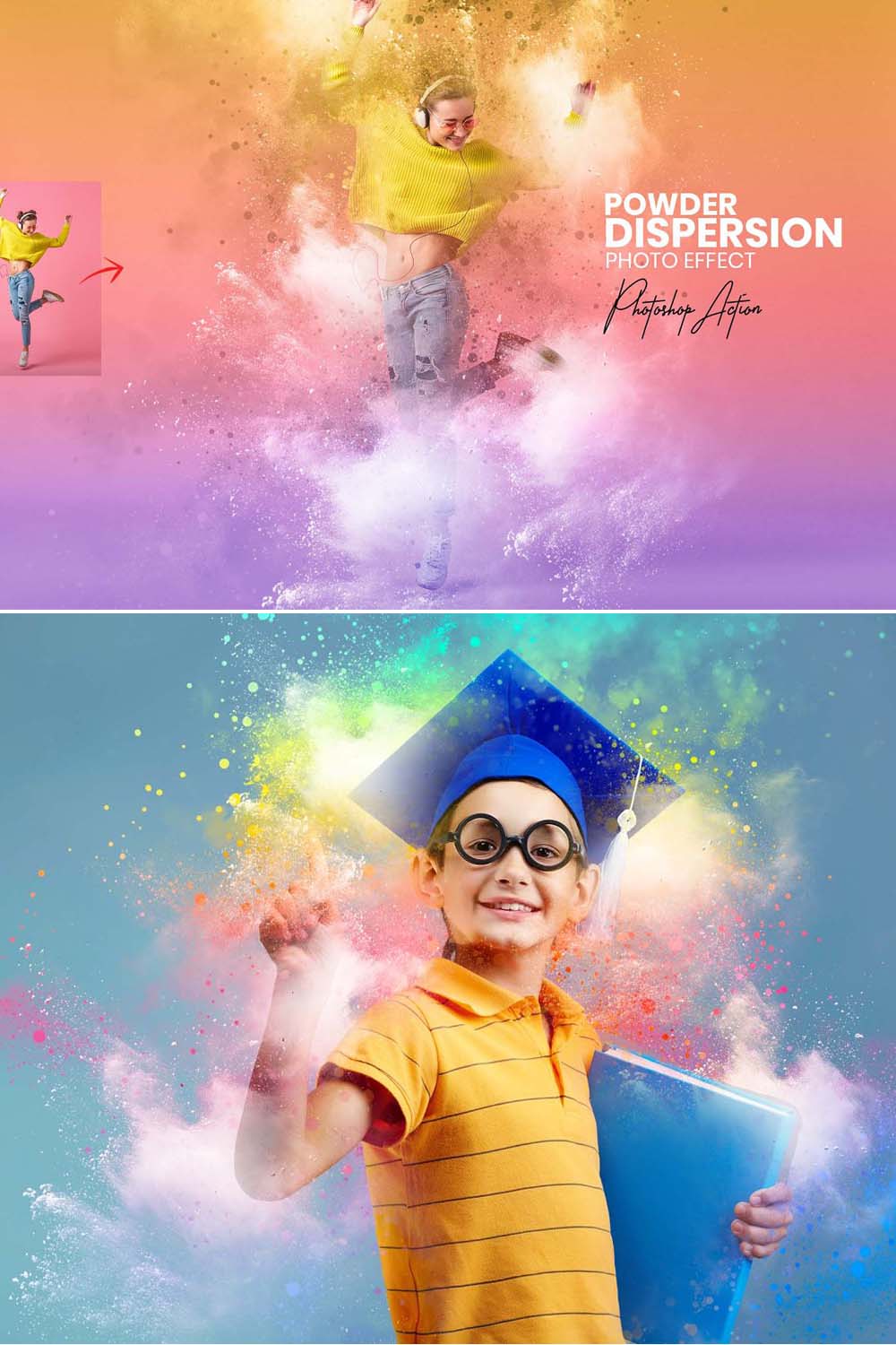 Powder Dispersion Photoshop Actions pinterest preview image.