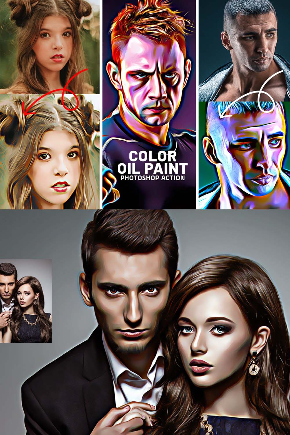 Oil Painting Photoshop Action pinterest preview image.