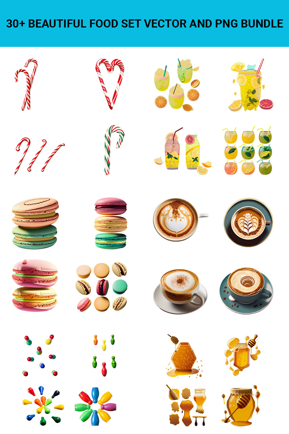 30+ Beautiful Food Vector and PNG Bundle pinterest preview image.