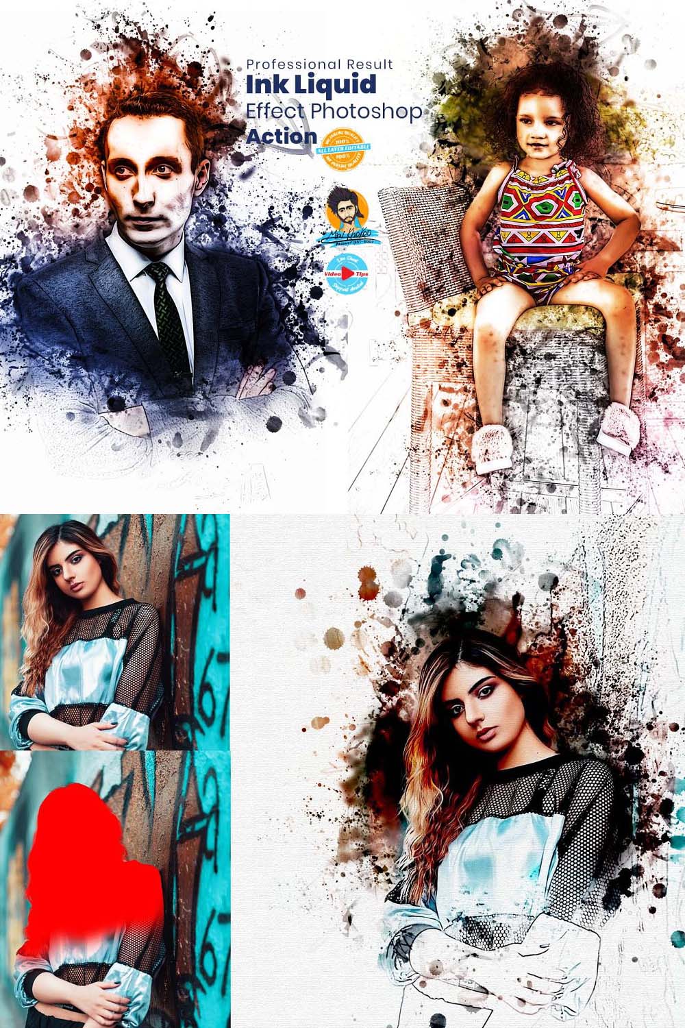 Ink Liquid Effect Photoshop Action pinterest preview image.