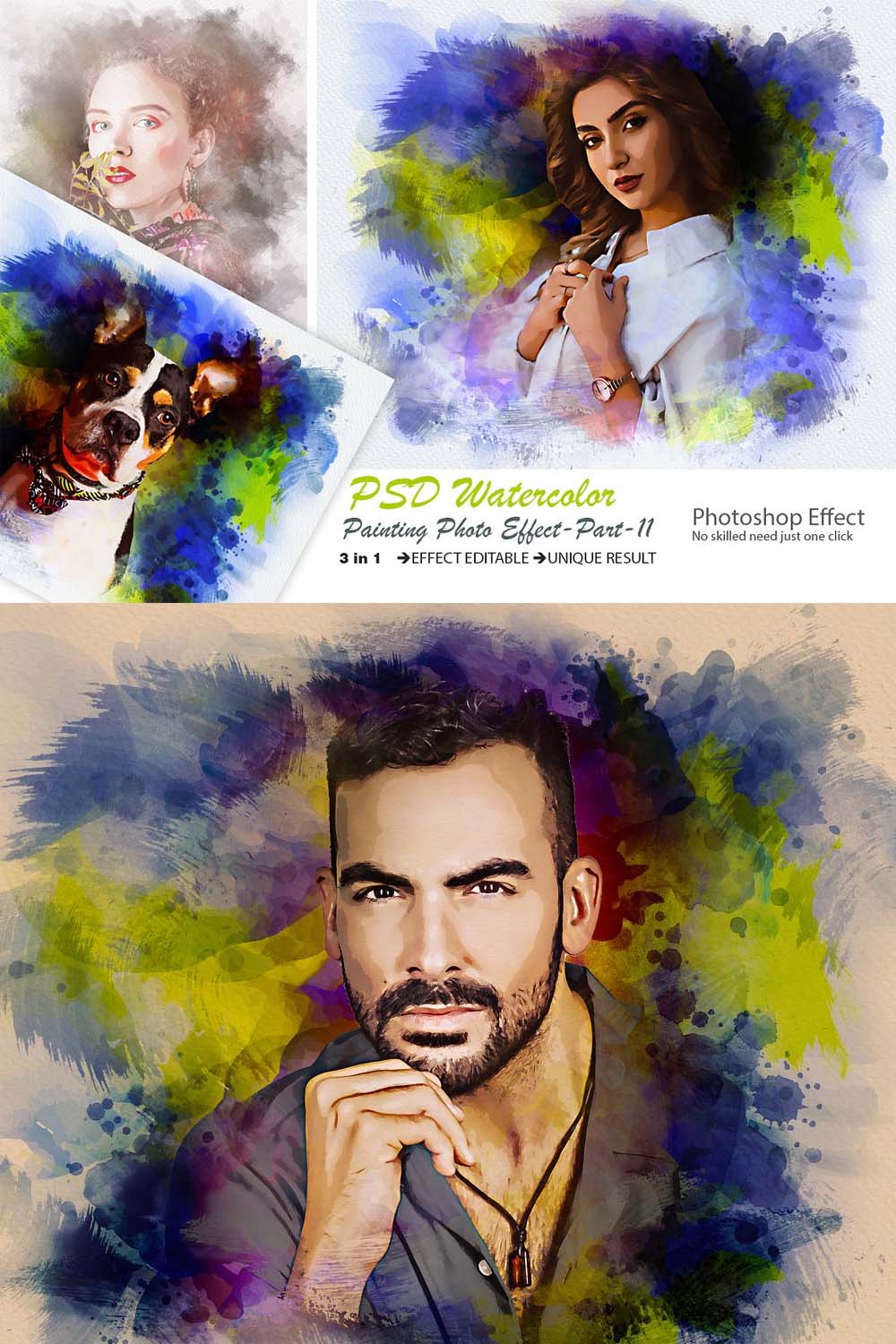 PSD Watercolor Painting Photo Effect pinterest preview image.