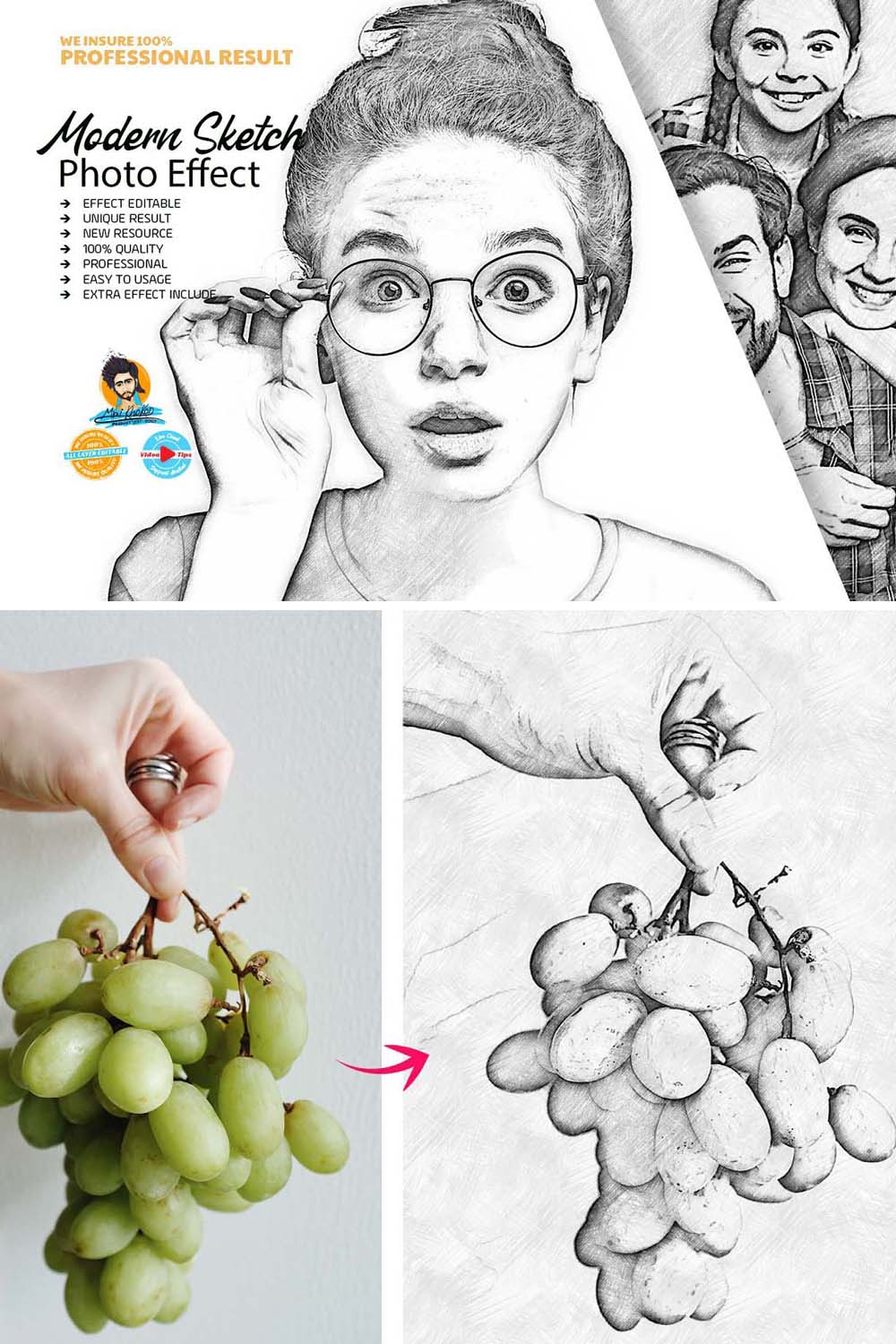 Modern Sketch Photo Plugin pinterest preview image.