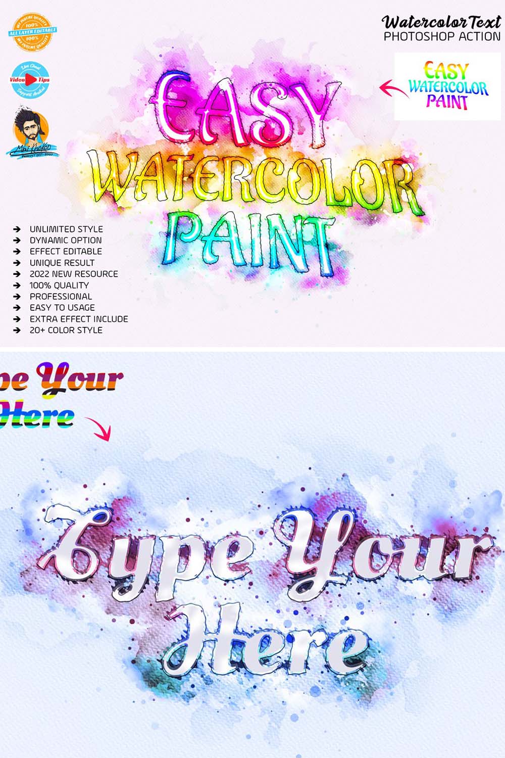 Easily Watercolor Text Effect pinterest preview image.