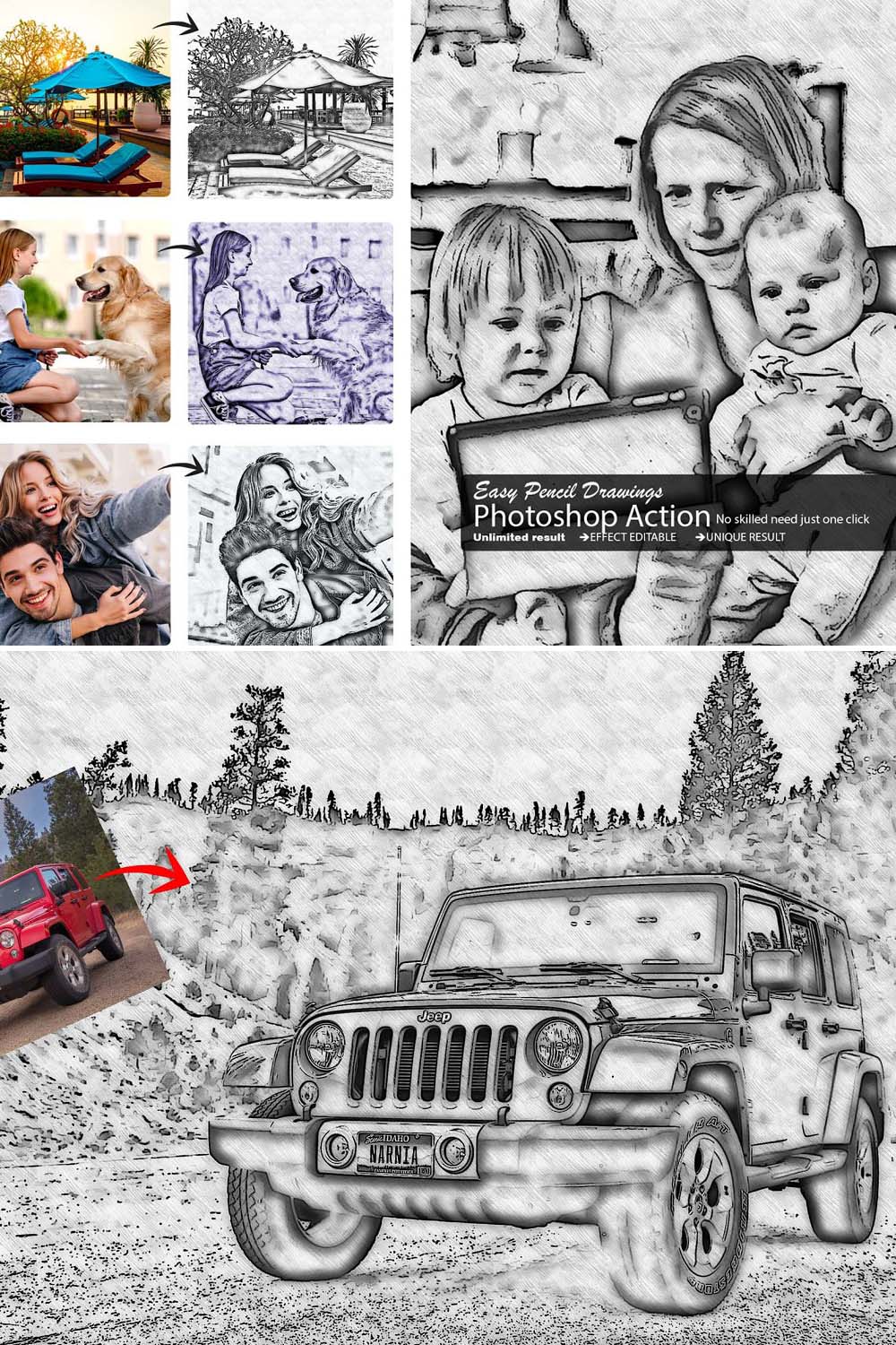 Easy Pencil Drawing Photoshop Action pinterest preview image.