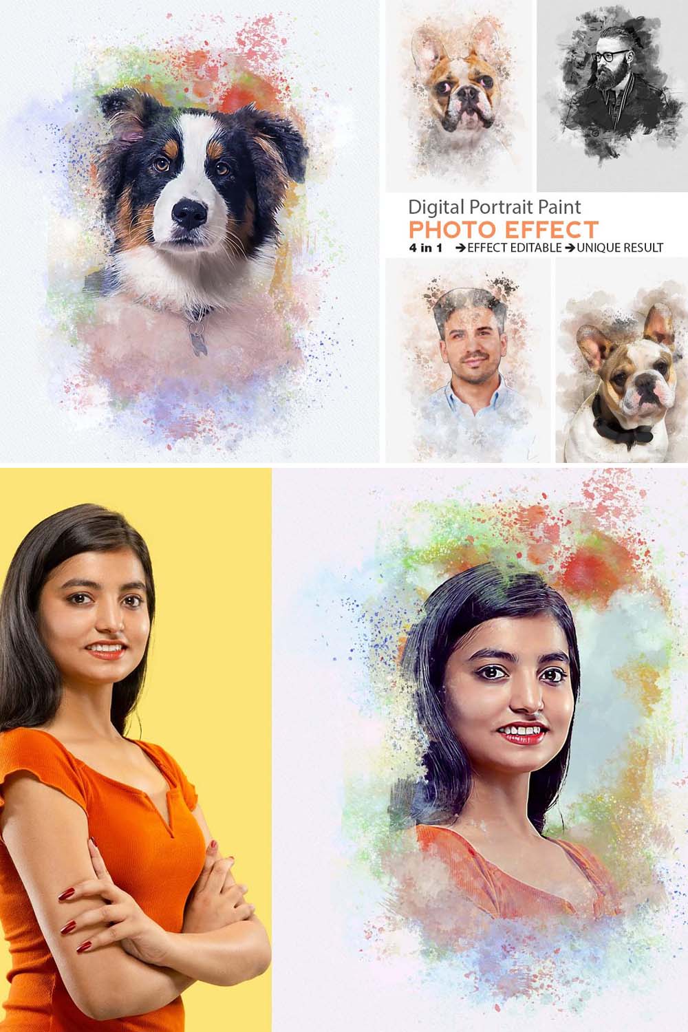 Digital Portrait Paint Photo Effect pinterest preview image.