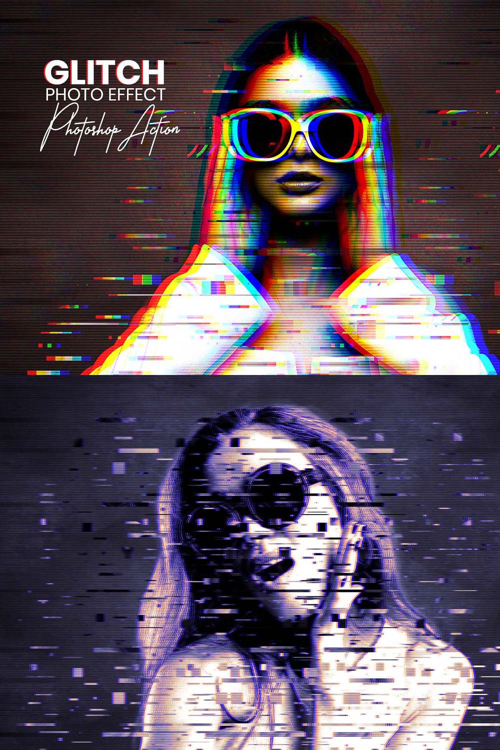 Glitch Photo Effect Photoshop Action pinterest preview image.