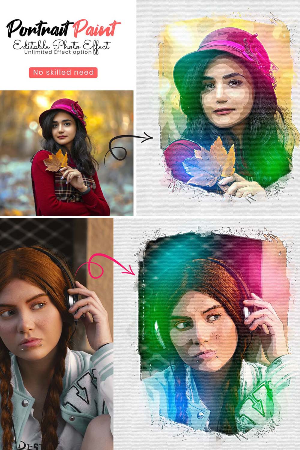 Portrait Paint Photo Effect pinterest preview image.