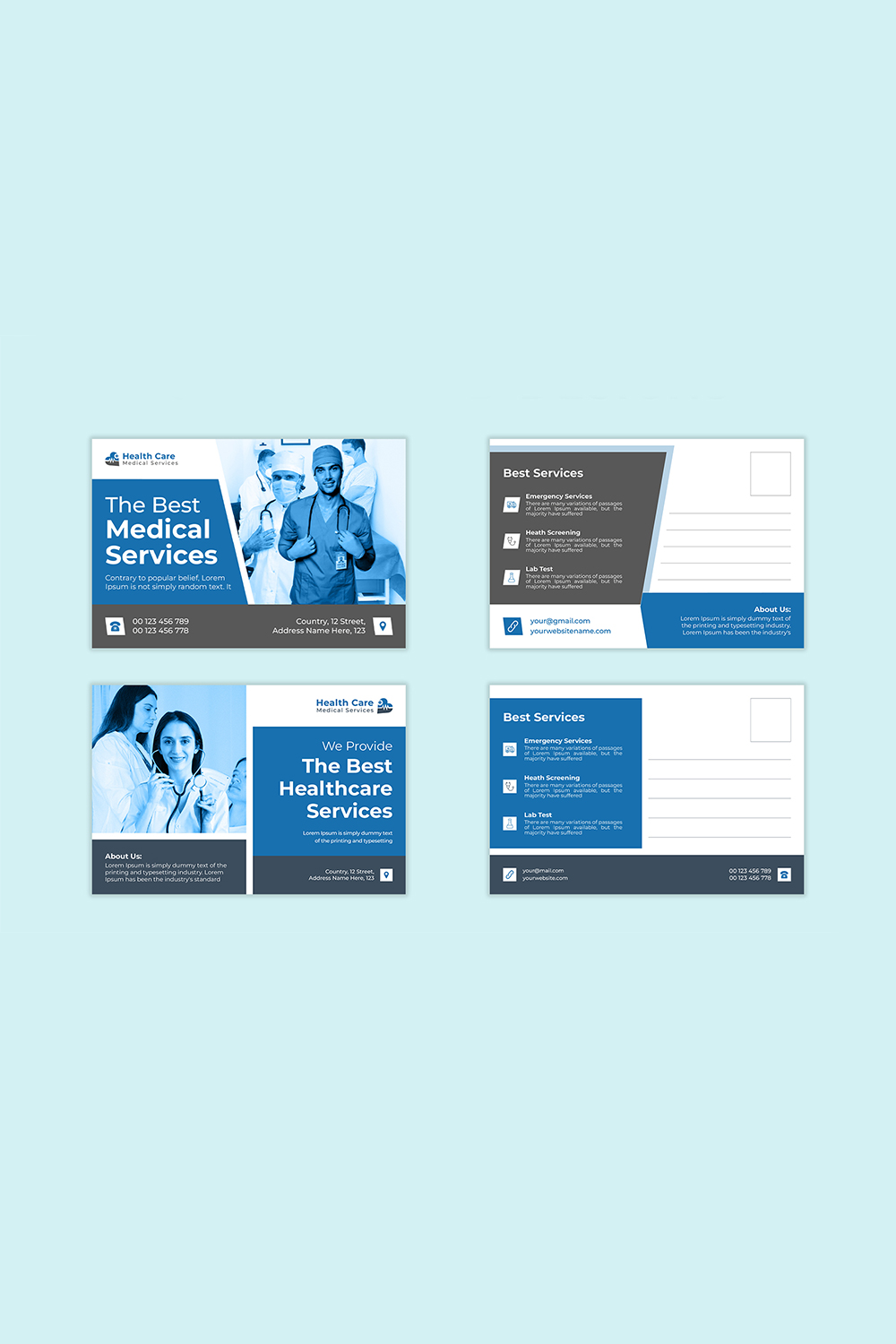 Medical postcard templates pinterest preview image.