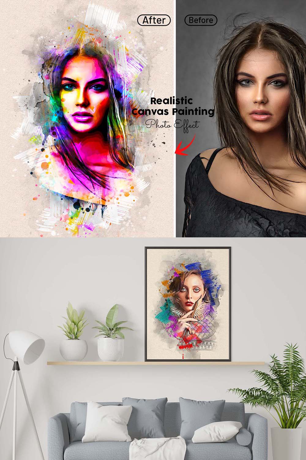 Realistic Watercolor Canvas Painting pinterest preview image.