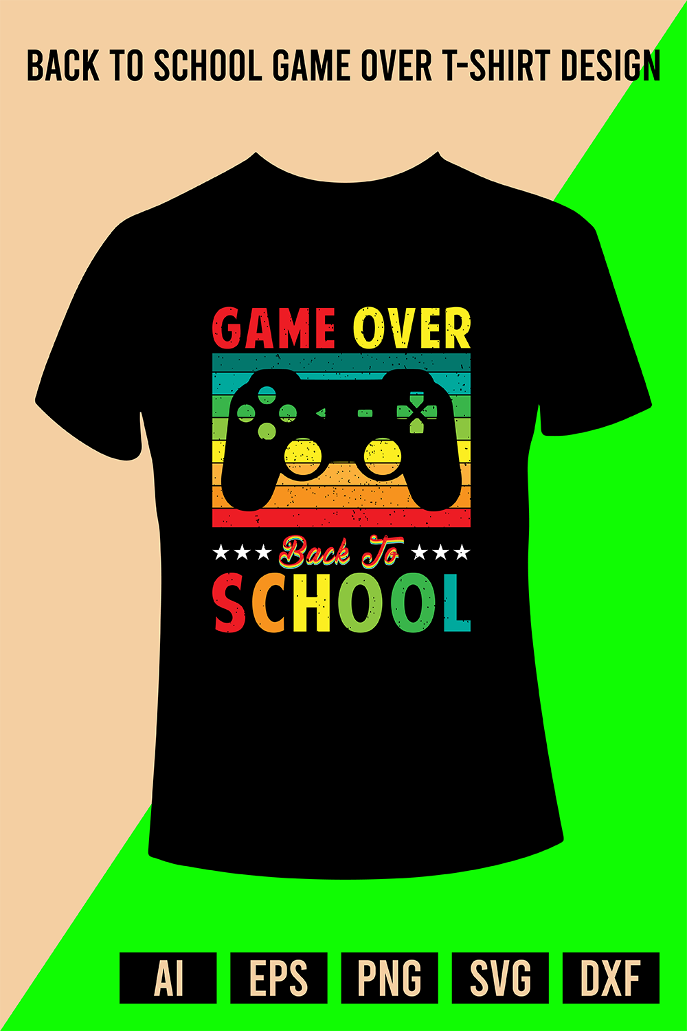 Back To School Game Over T-Shirt Design pinterest preview image.