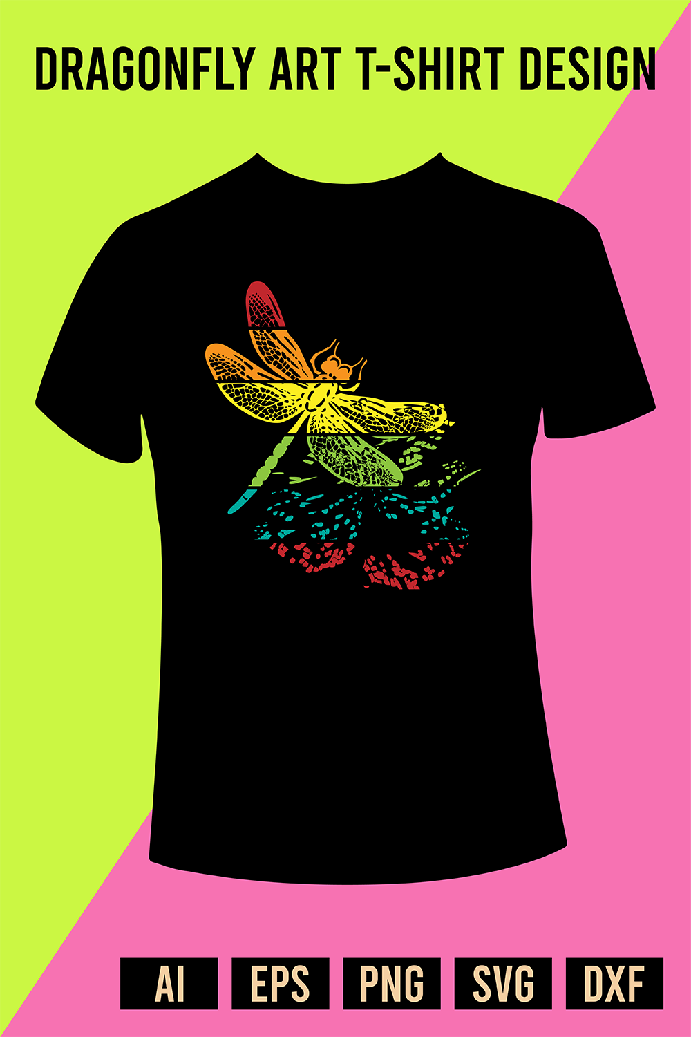 Dragonfly Art T-Shirt Design pinterest preview image.