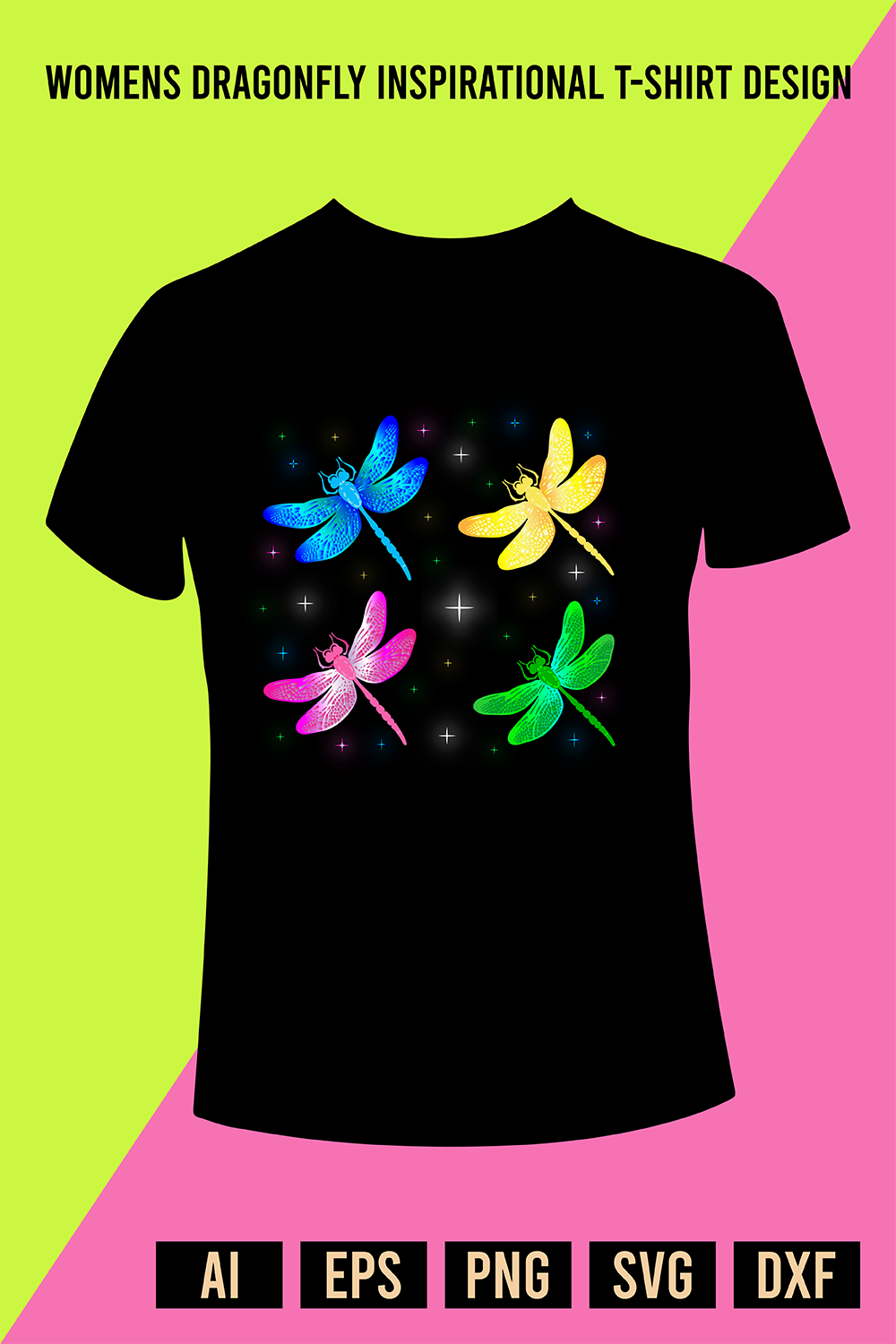 Women's Dragonfly Inspirational T-Shirt Design pinterest preview image.