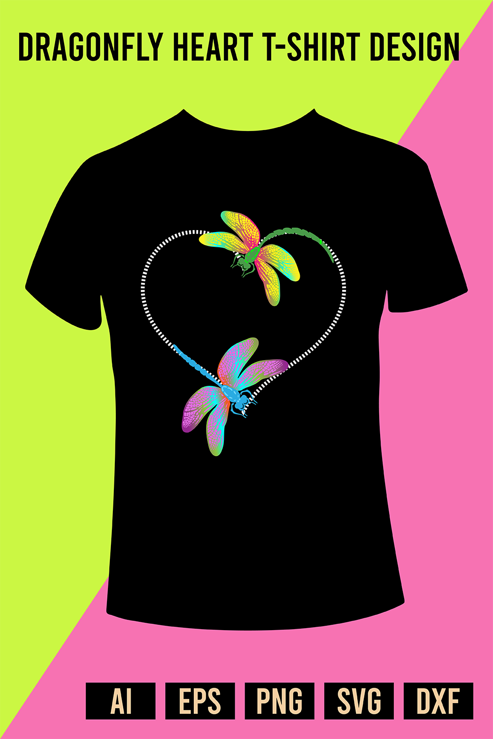 Dragonfly Heart T-Shirt Design pinterest preview image.