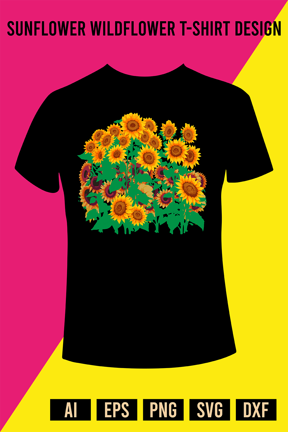 Sunflower Wildflower T-Shirt Design pinterest preview image.