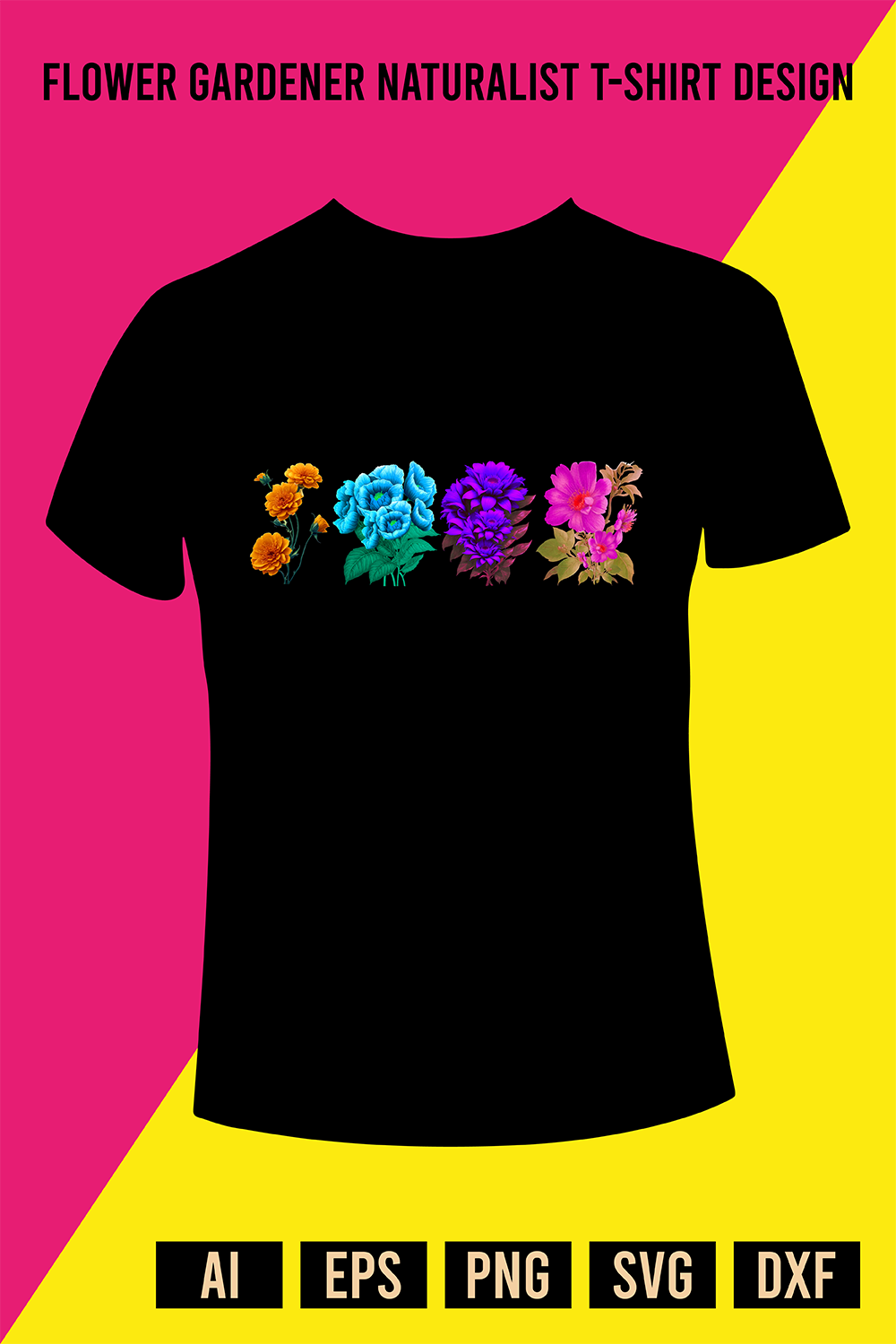 Flower Gardener Naturalist T-Shirt Design pinterest preview image.