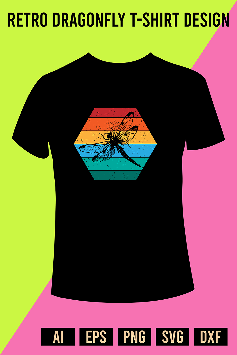 Retro Dragonfly T-Shirt Design pinterest preview image.