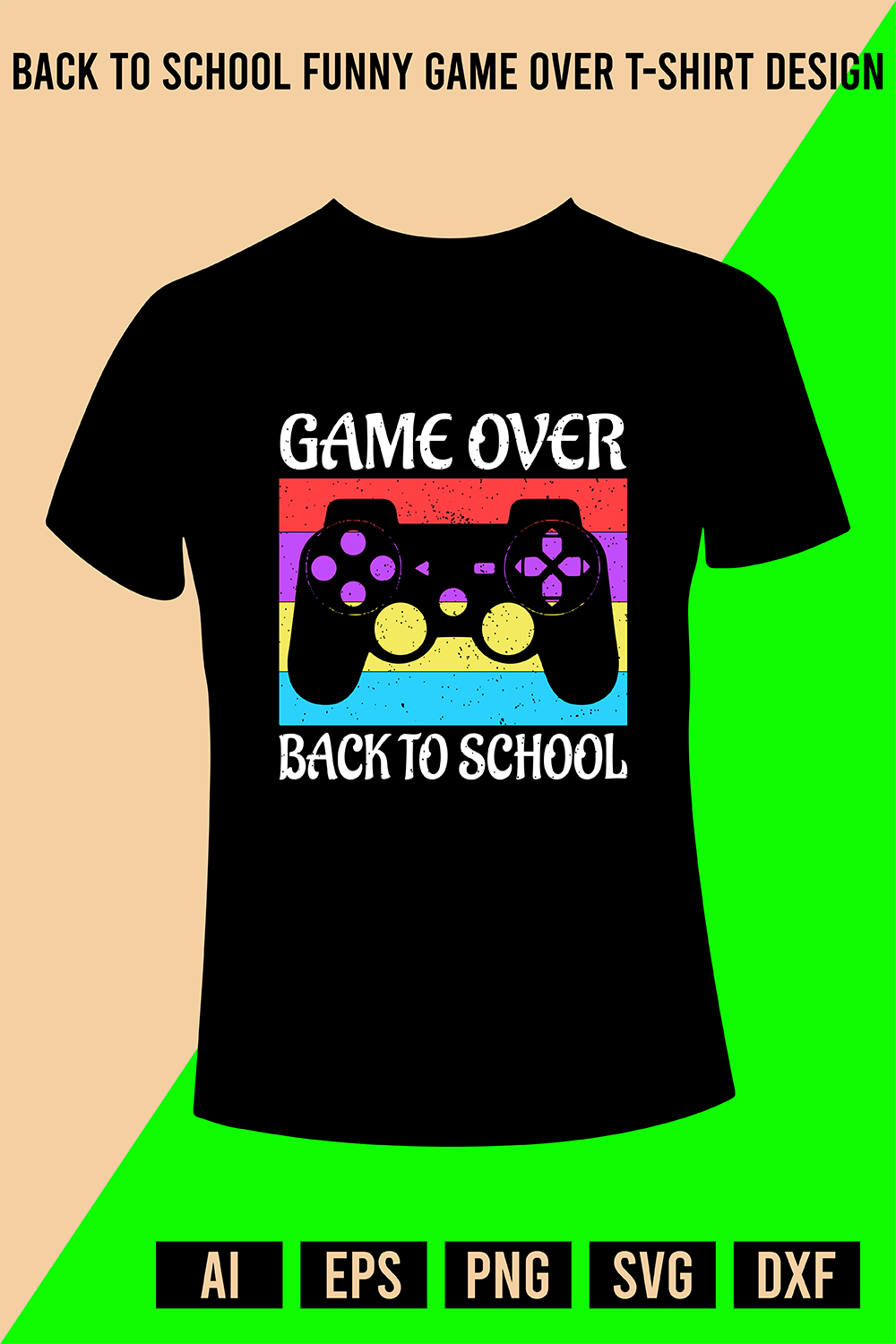 Back to School Funny Game Over T-Shirt Design pinterest preview image.