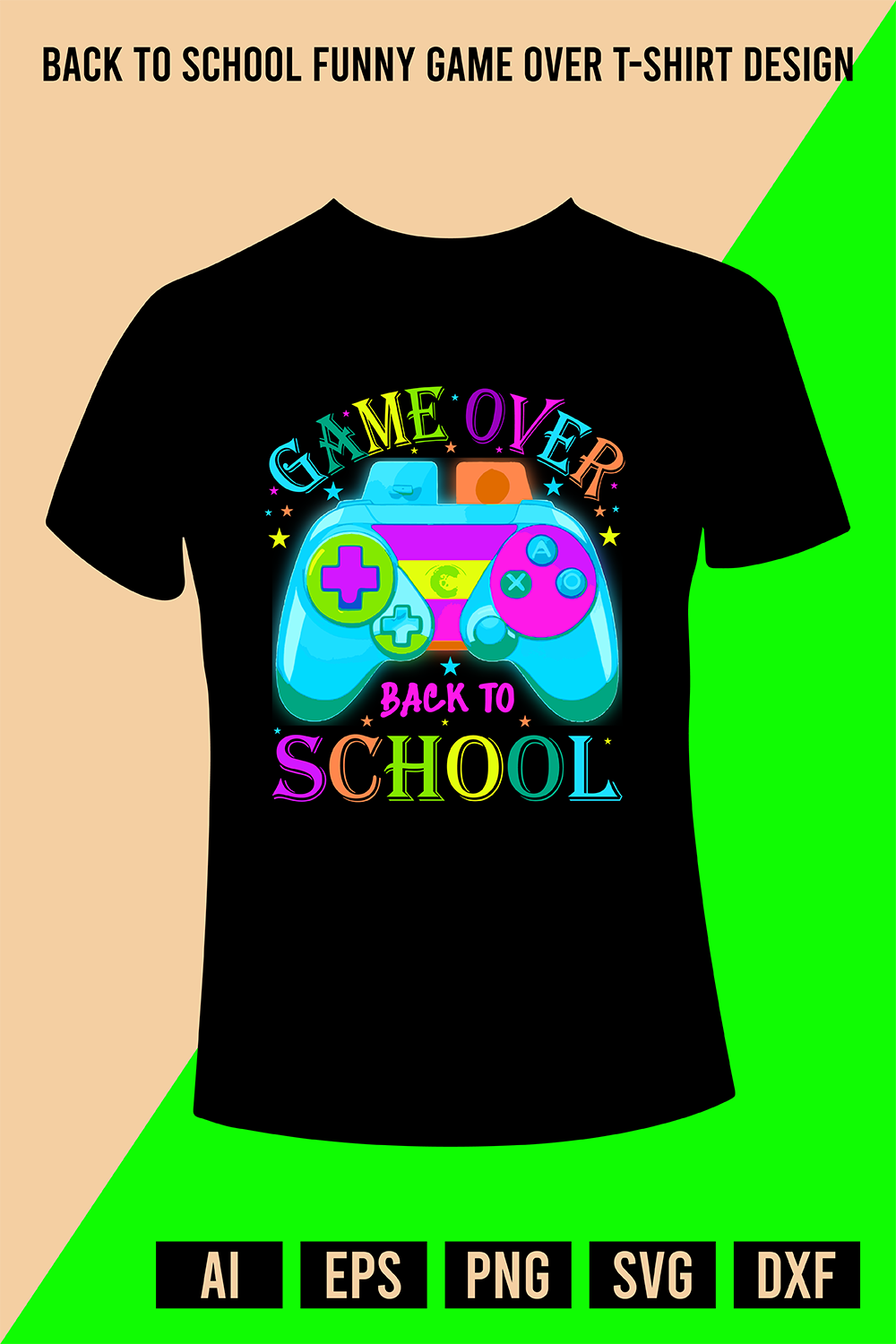 Back to School Funny Game Over T-Shirt Design pinterest preview image.