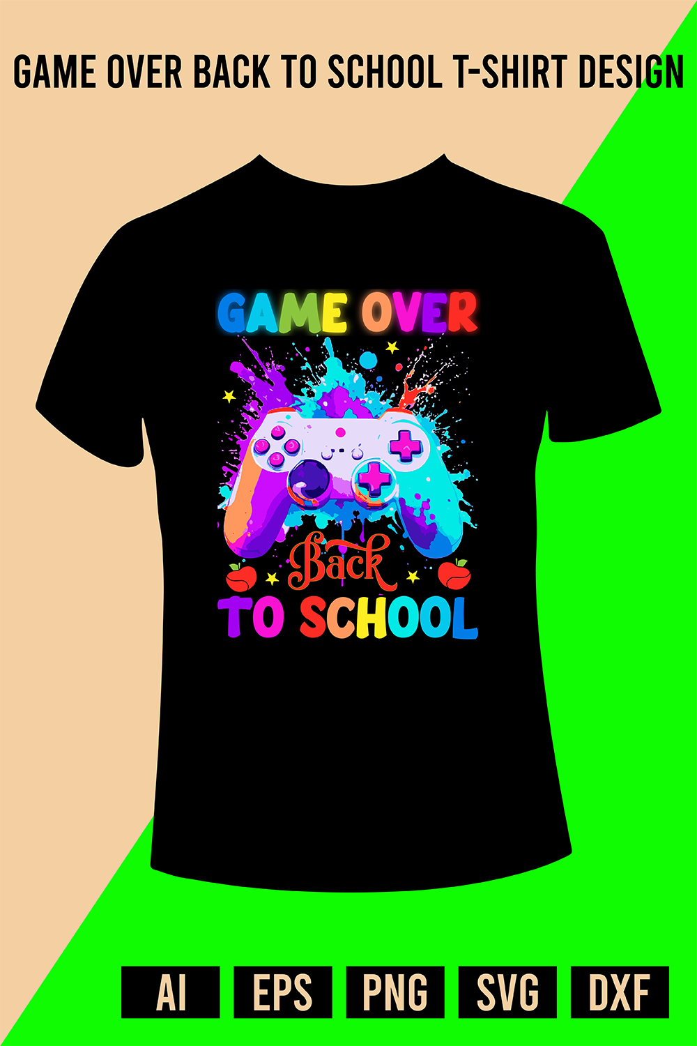 Game Over Back To School T-Shirt Design pinterest preview image.