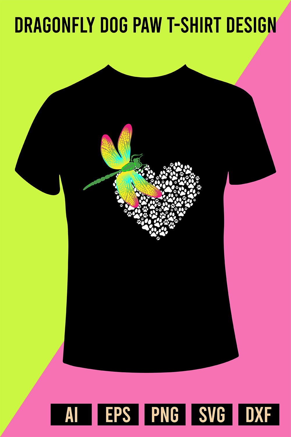 Dragonfly Dog Paw T-Shirt Design pinterest preview image.