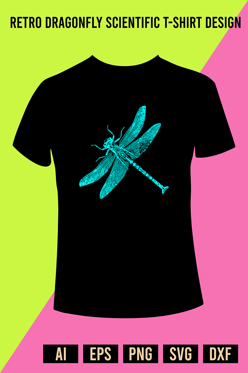 Retro Dragonfly Scientific T-Shirt Design pinterest preview image.