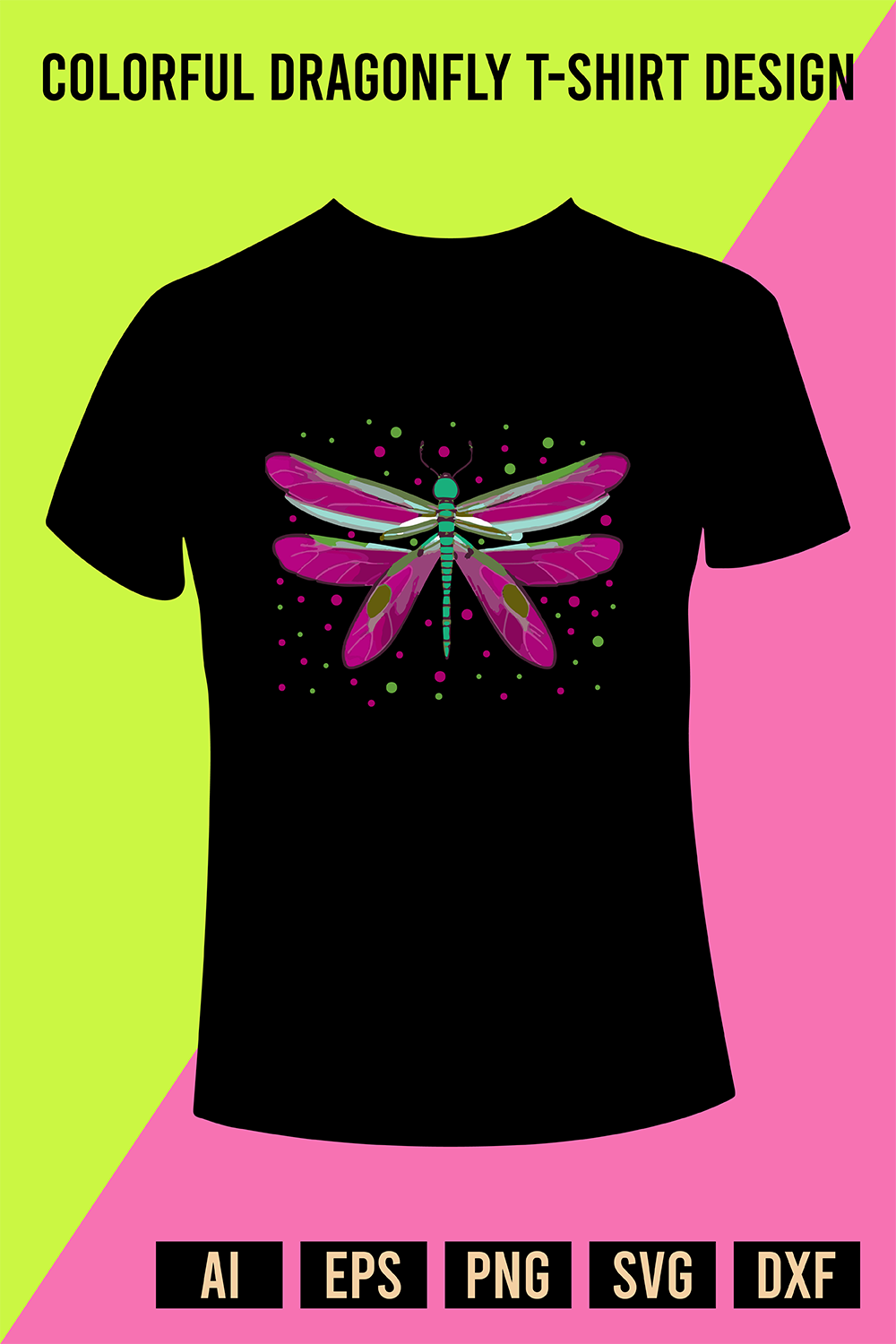 Colorful Dragonfly T-Shirt Design pinterest preview image.