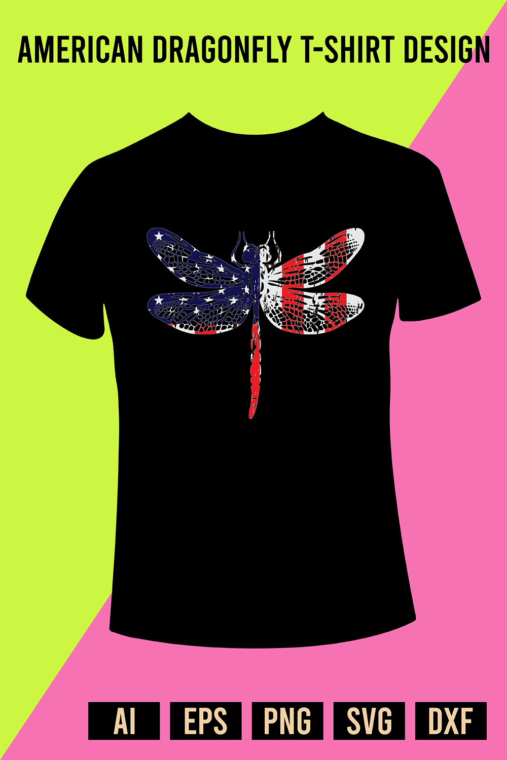 American Dragonfly T-Shirt Design pinterest preview image.