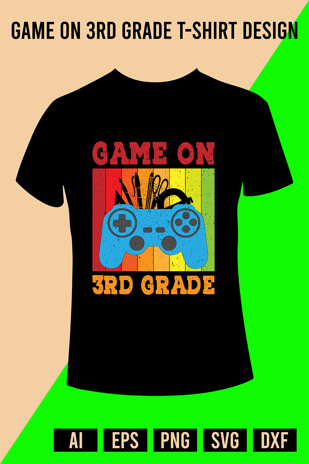 Game On 3rd Grade T-Shirt Design pinterest preview image.