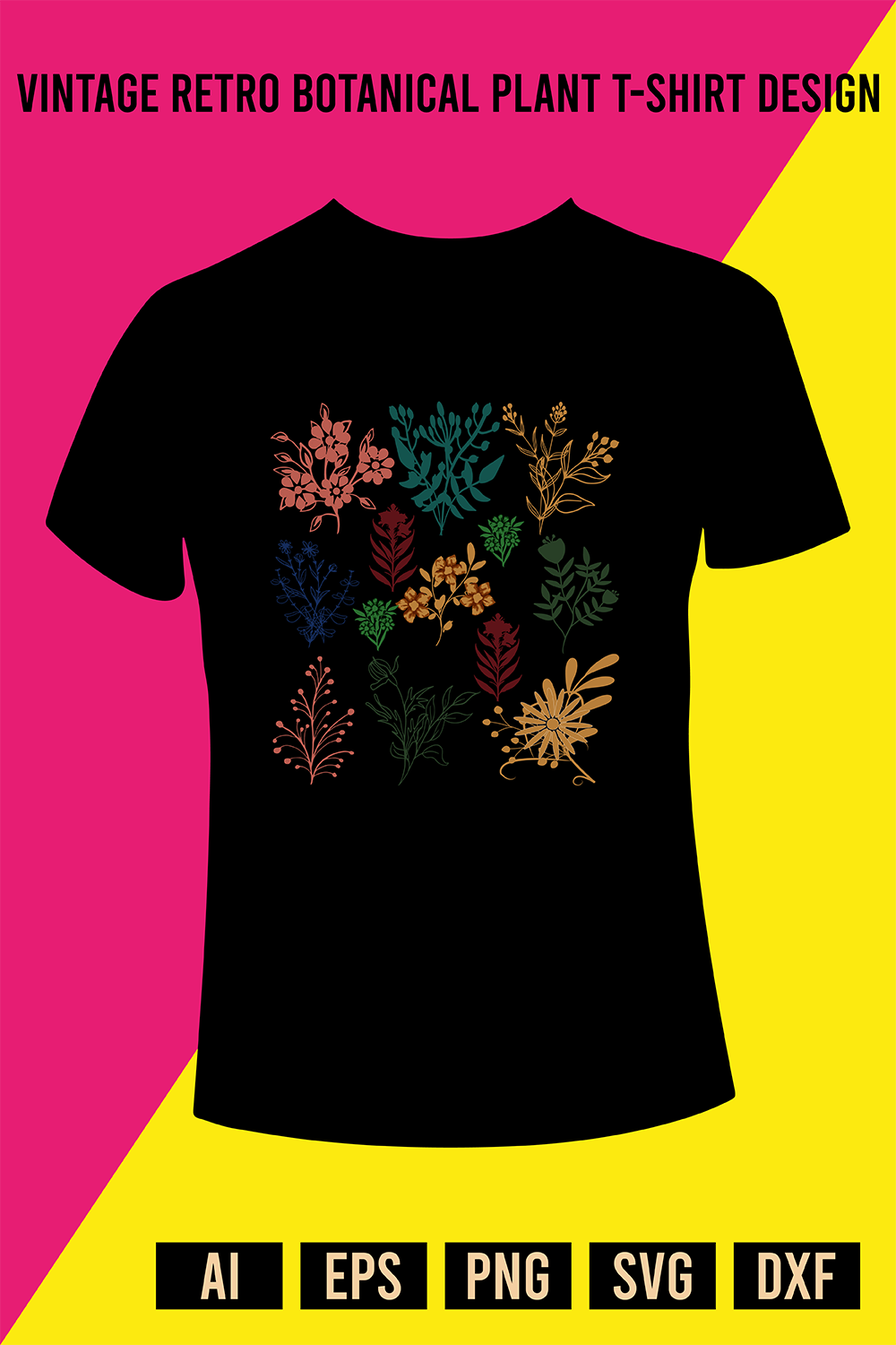 Vintage Retro Botanical Plant T-Shirt Design pinterest preview image.