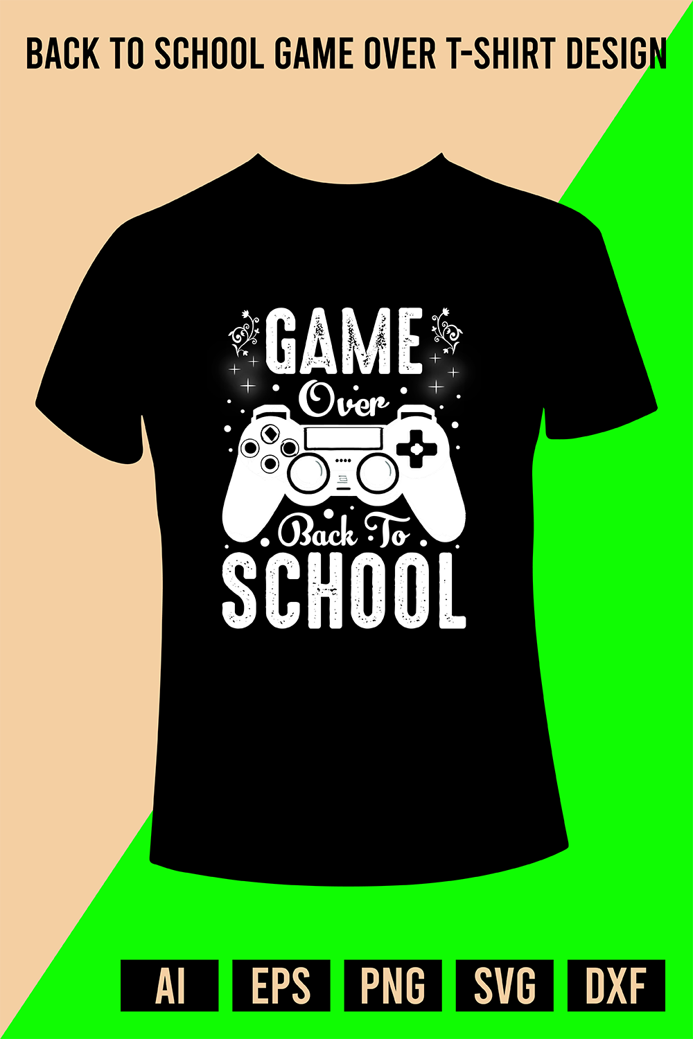 Back to School Game Over T-Shirt Design pinterest preview image.