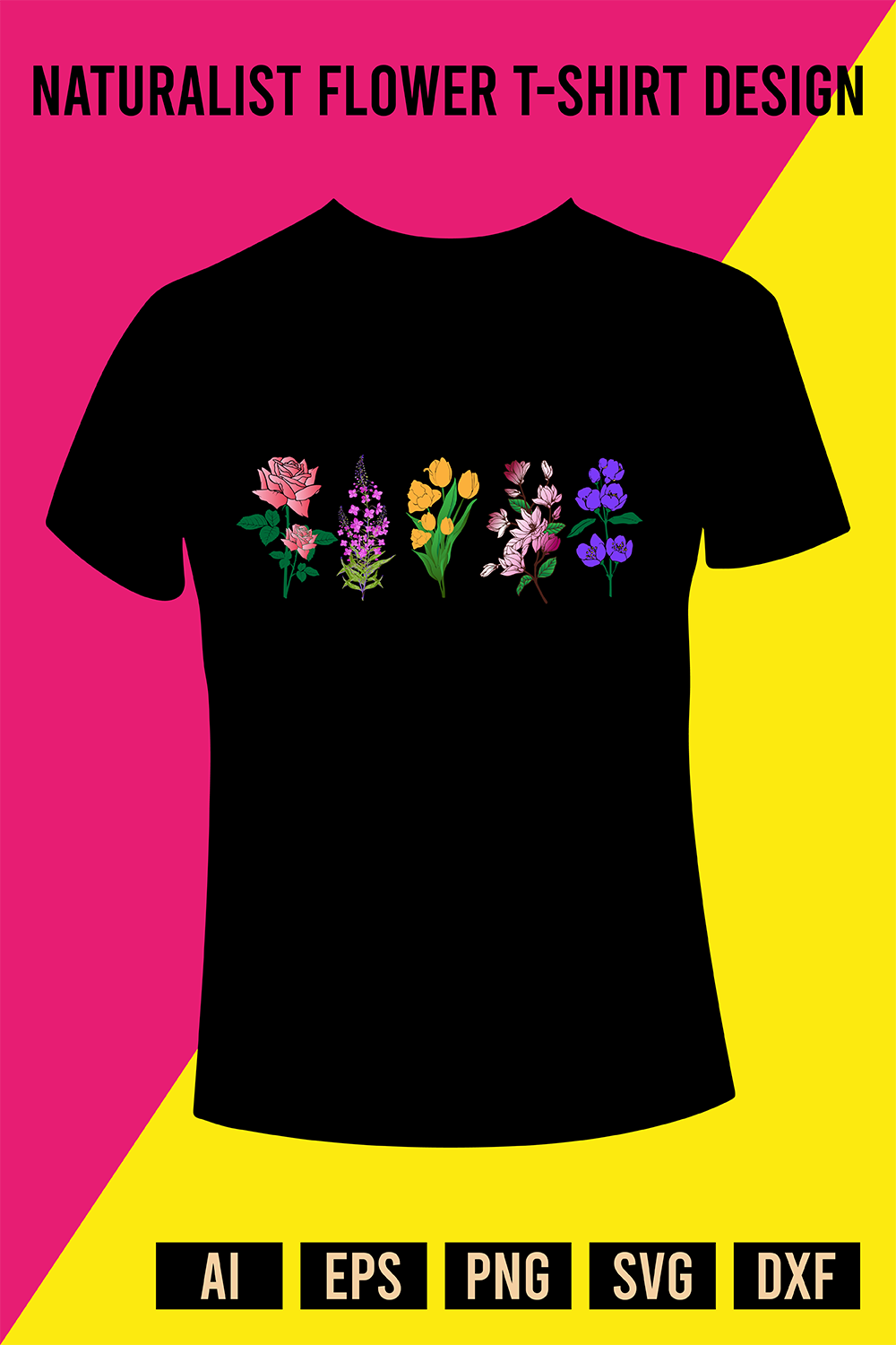 Naturalist Flower T-Shirt Design pinterest preview image.