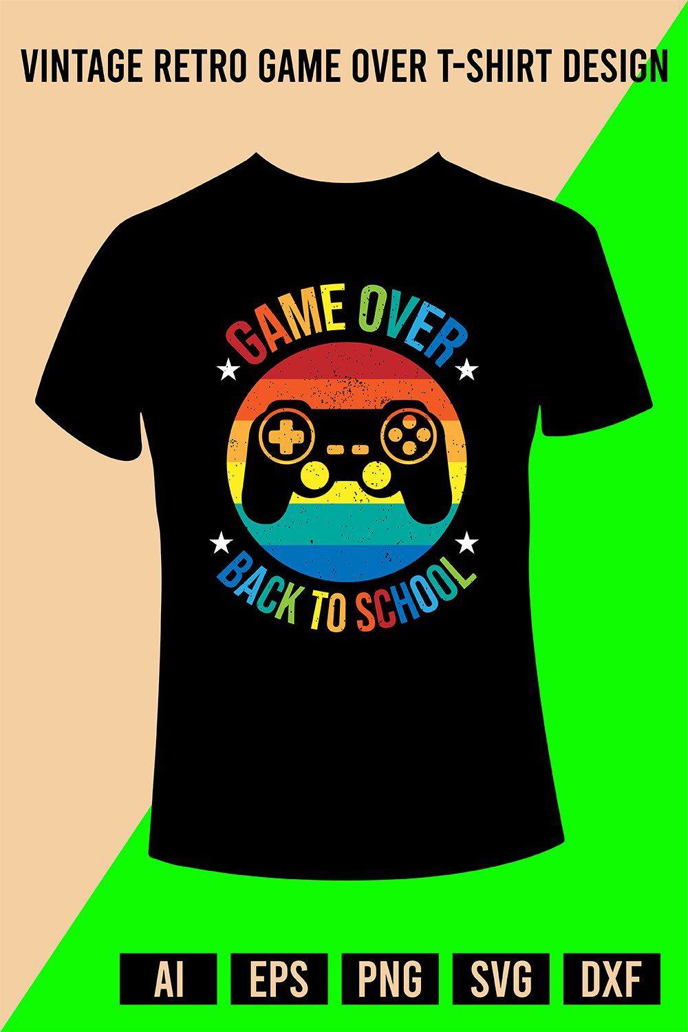 Vintage Retro Game Over T-Shirt Design pinterest preview image.