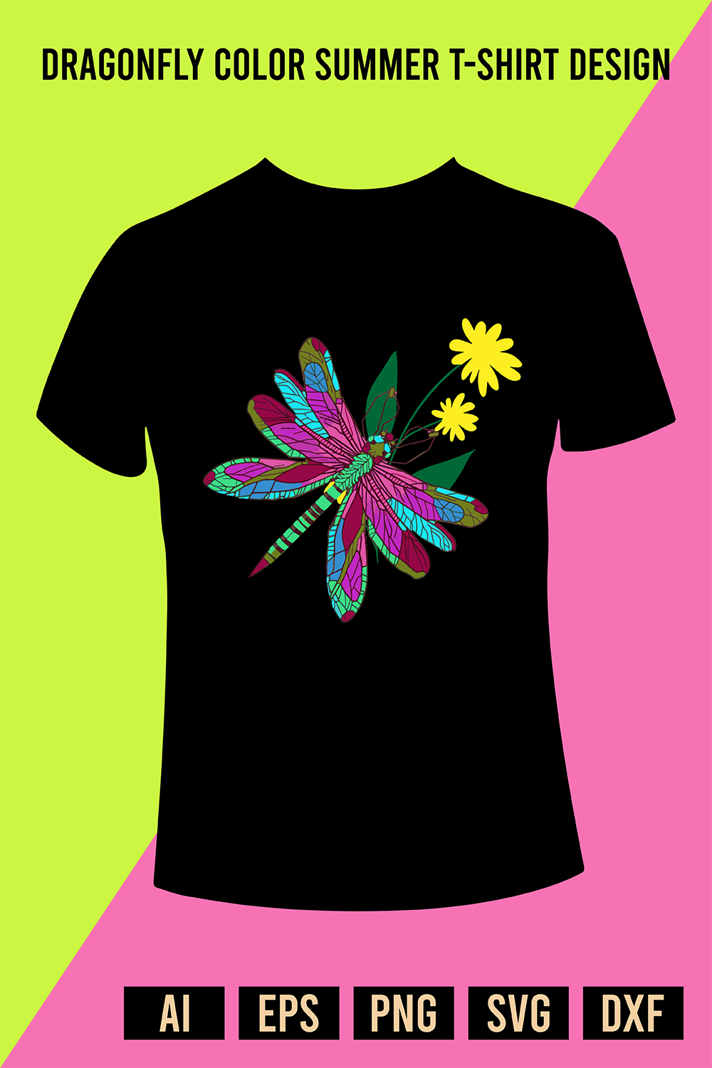 Dragonfly Color Summer T-Shirt Design pinterest preview image.