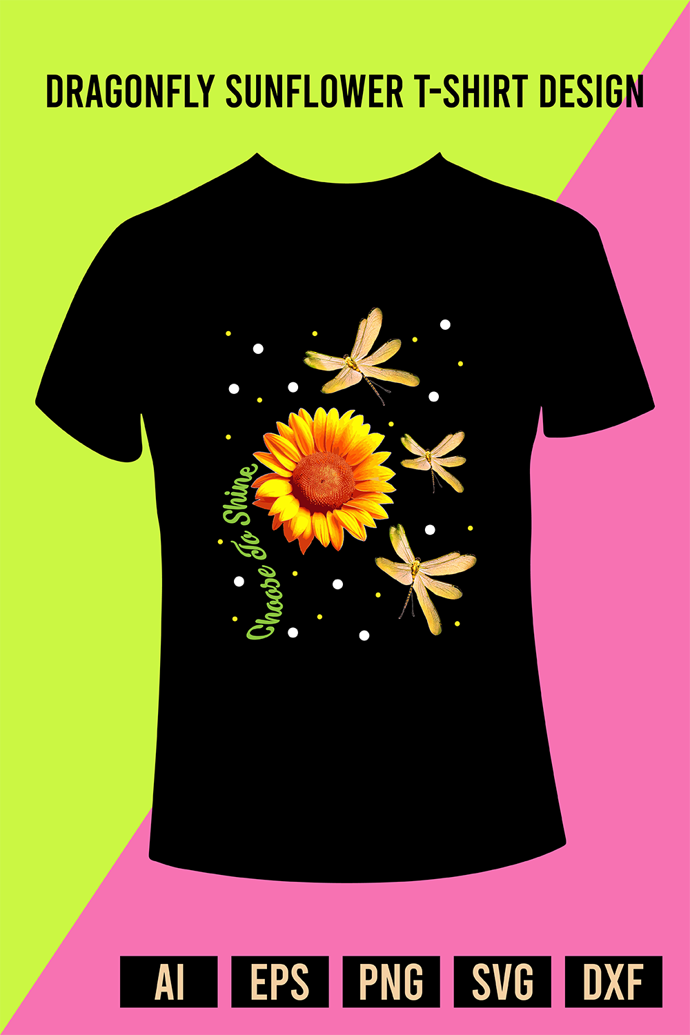 Dragonfly Sunflower T-Shirt Design pinterest preview image.