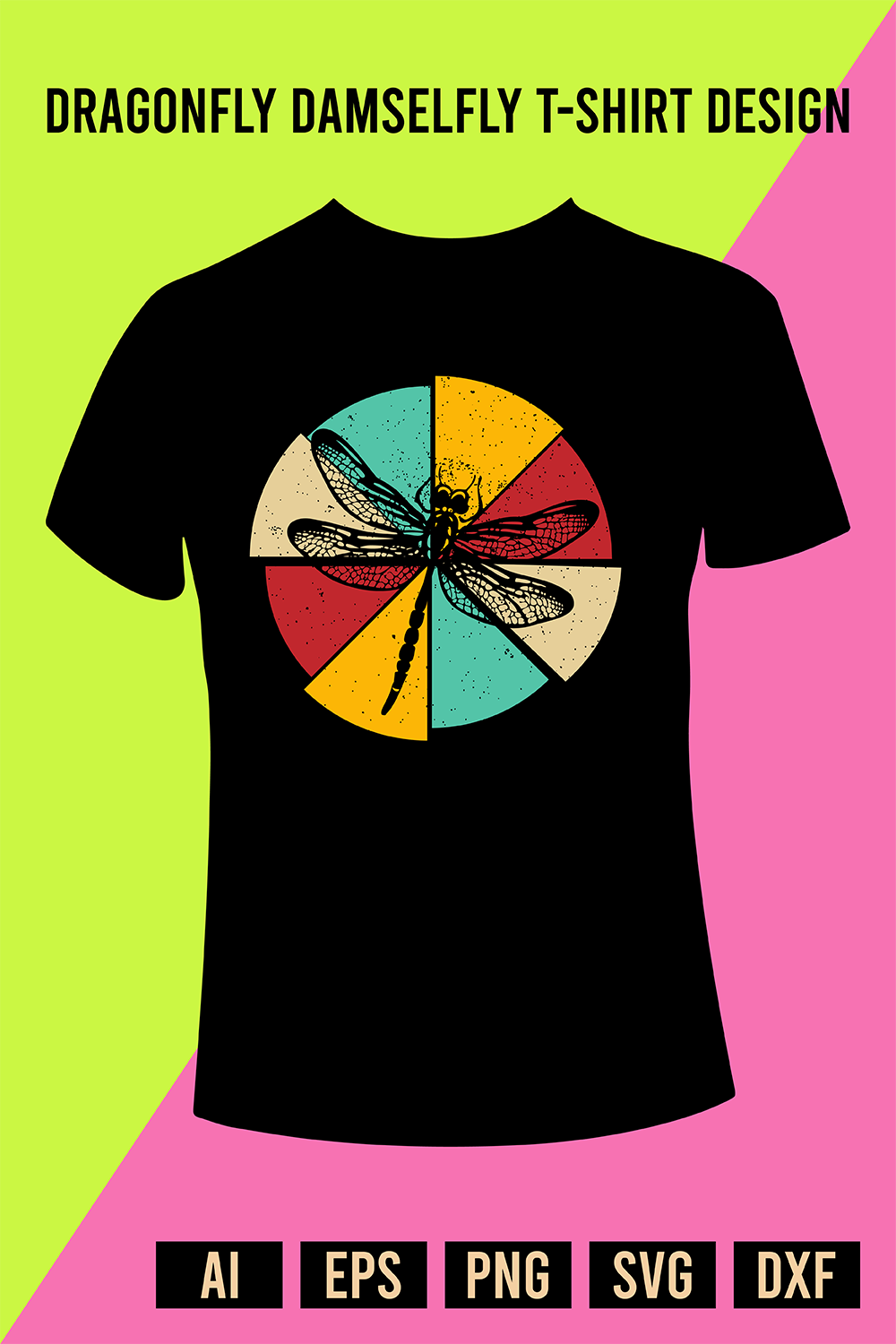 Dragonfly Damselfly T-Shirt Design pinterest preview image.