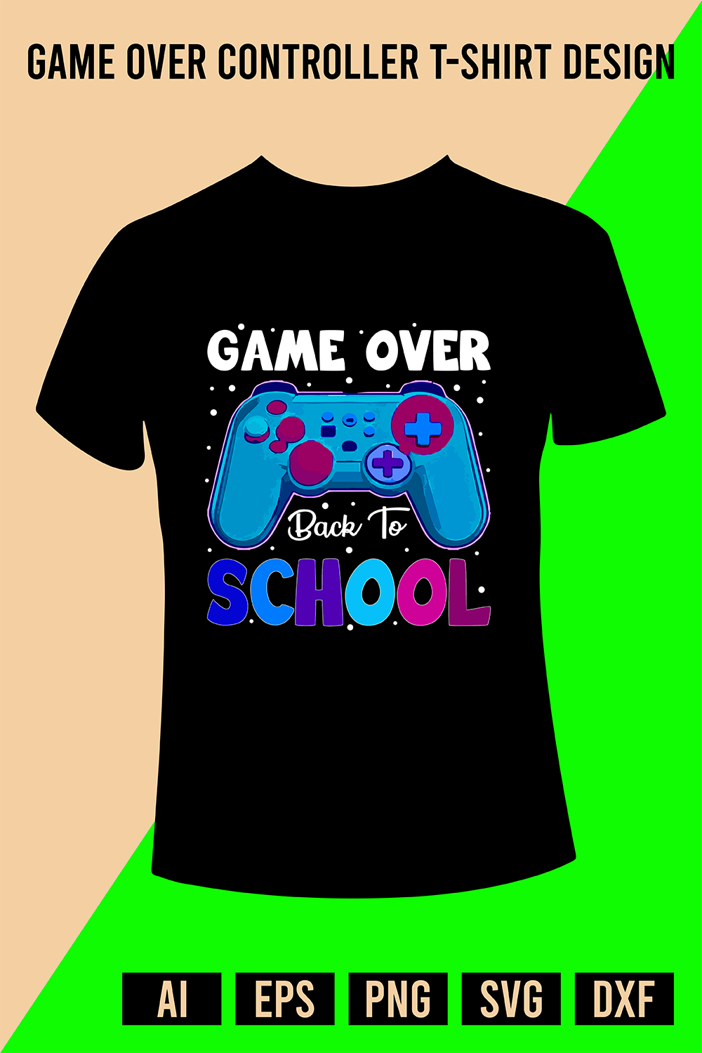 Game Over Controller T-Shirt Design pinterest preview image.