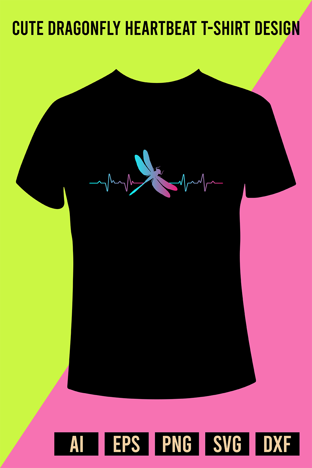 Cute Dragonfly Heartbeat T-Shirt Design pinterest preview image.