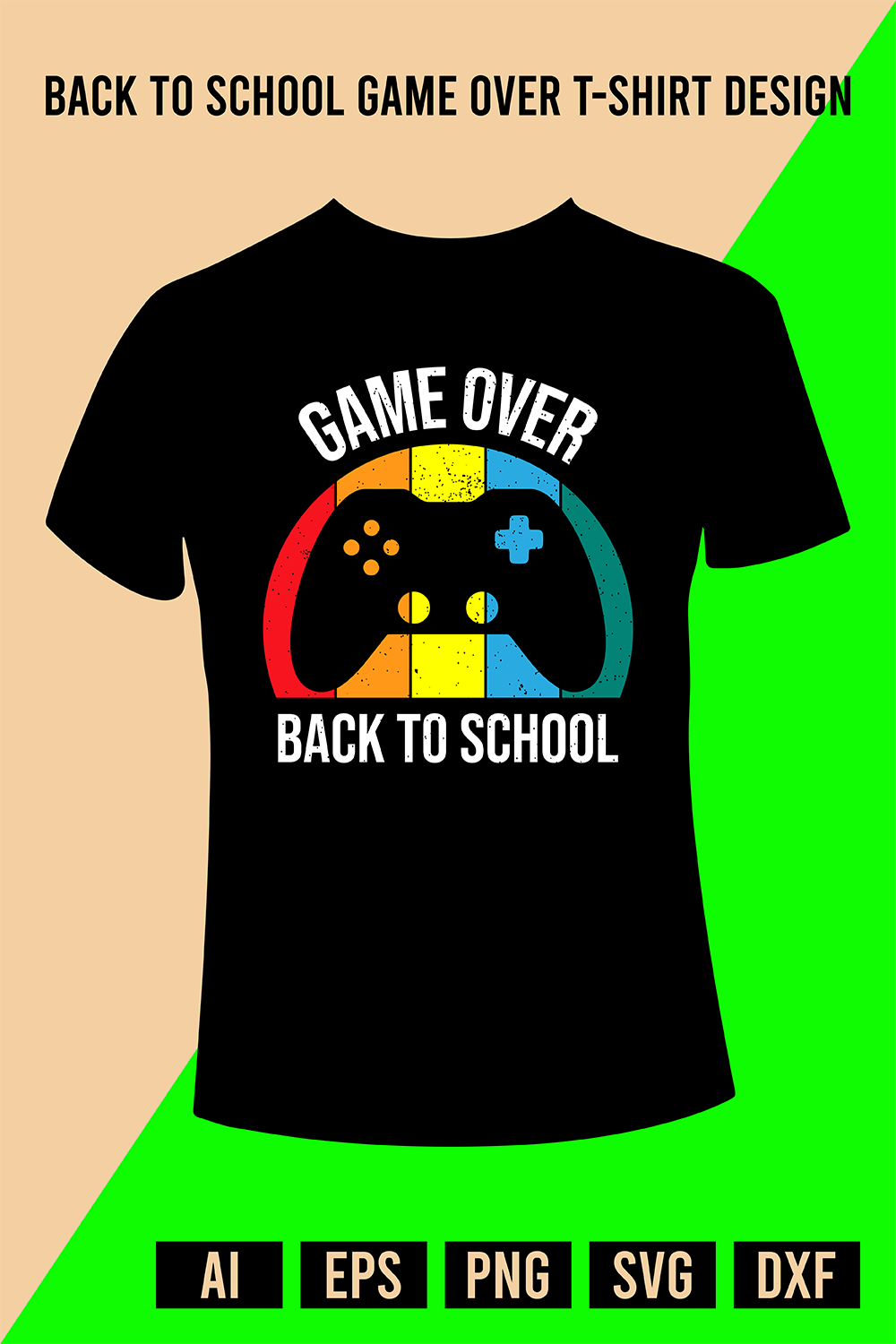 Back to School Game Over T-Shirt Design pinterest preview image.